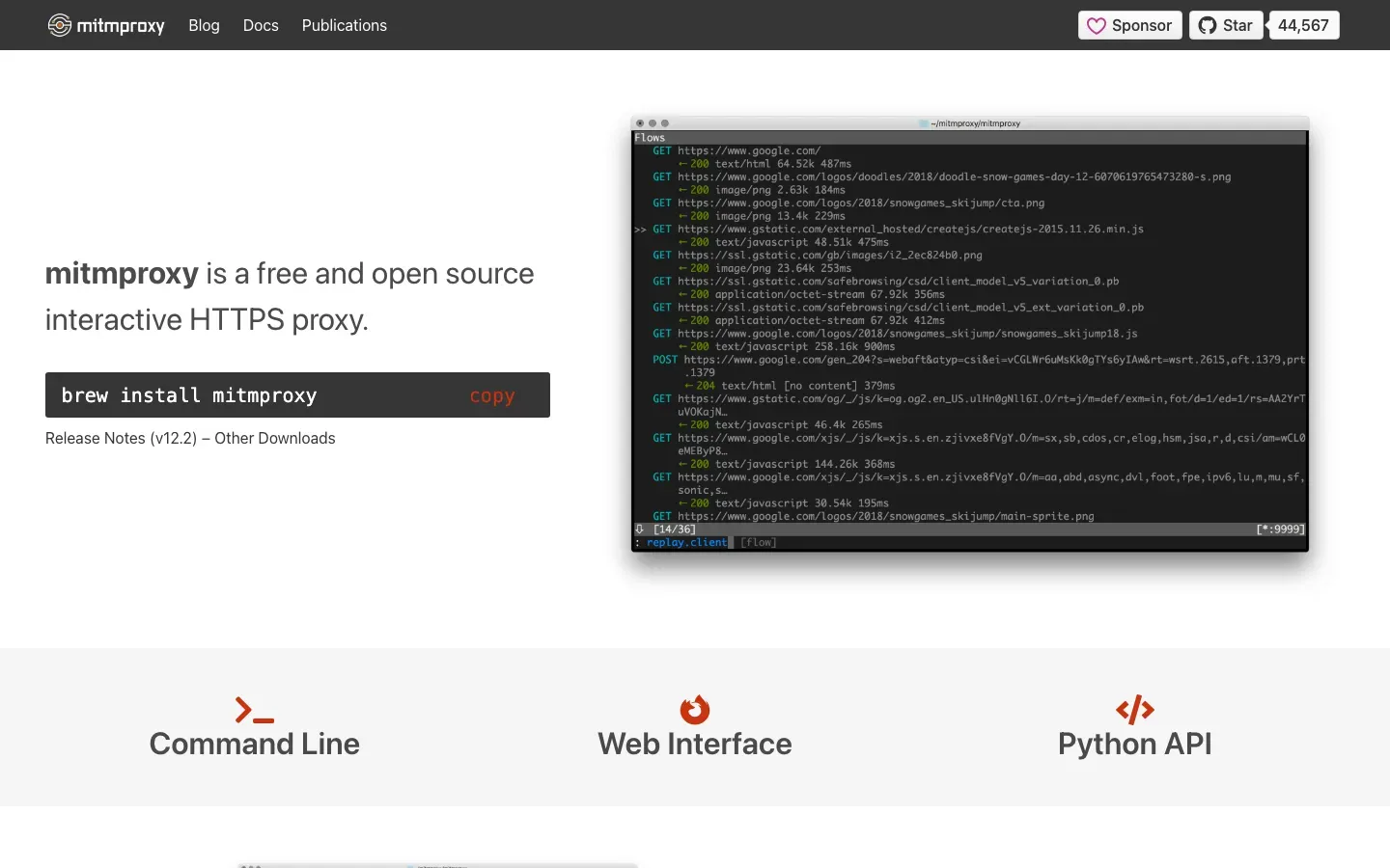 Homepage of mitmproxy